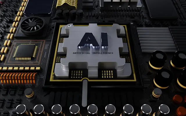 Digitale Darstellung eines Prozessors mit AI-Schriftzug auf einer Platine als Bezug zu den Rekordaufträgen bei Aehr Test Systems