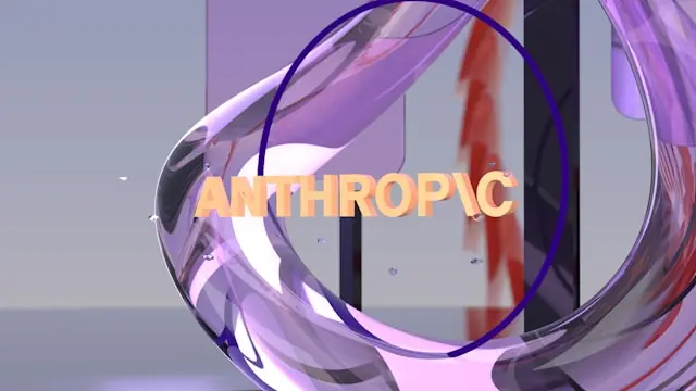 Anthropic-Schriftzug in Orange in einer violetten 3D-Glasgrafik als Bezug zum geplanten Börsengang des KI-Entwicklers